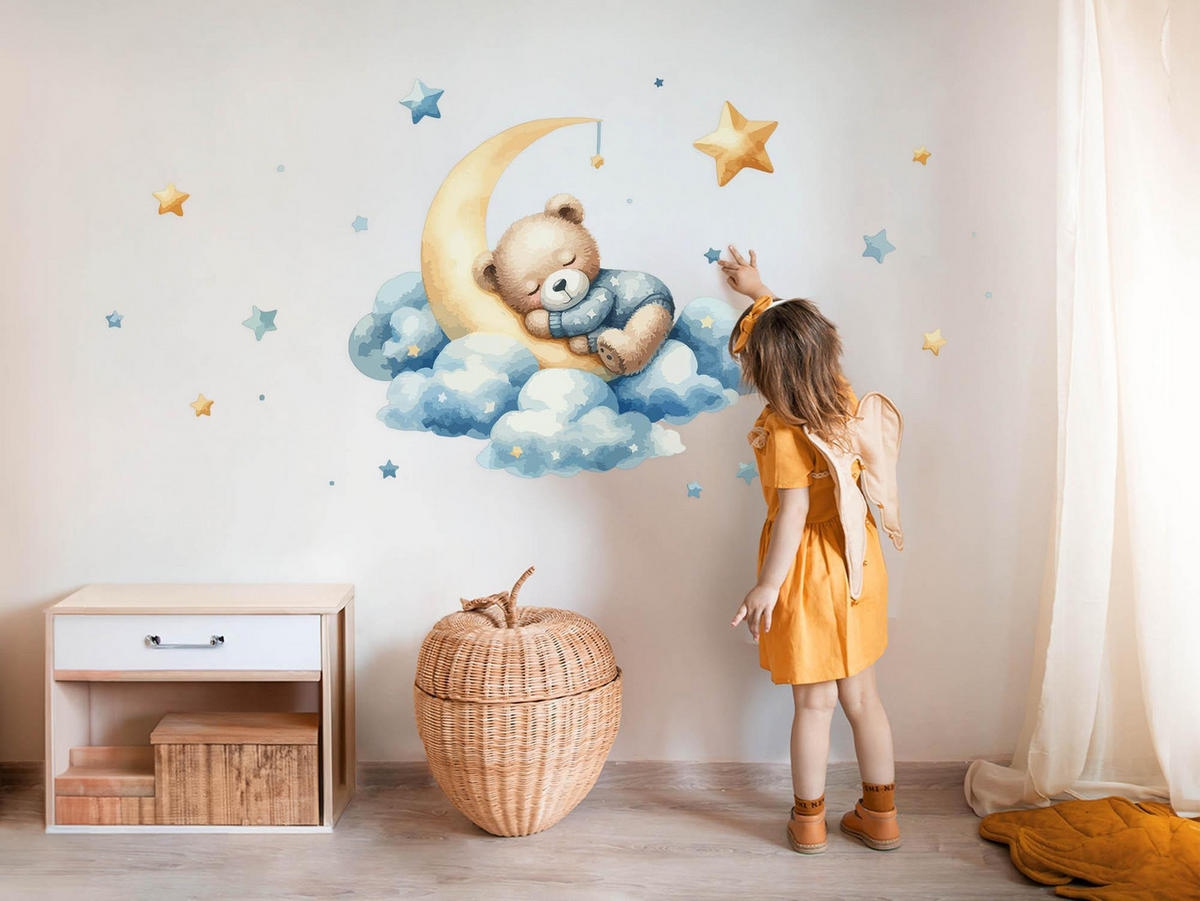 WANDAUFKLEBER 100x95cm - Süßer schlafender Bär - Multicolor, Kunststoff (100/95/0.1cm) - Wallfluent