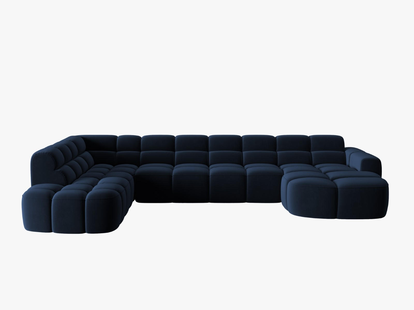PANORAMASOFA links Lisa aus Samt königsblau 7 Sitzplätze - Dunkelblau, Textil (234/77/387cm) - Micadoni
