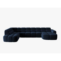 PANORAMASOFA links Lisa aus Samt königsblau 7 Sitzplätze - Dunkelblau, Textil (234/77/387cm) - Micadoni