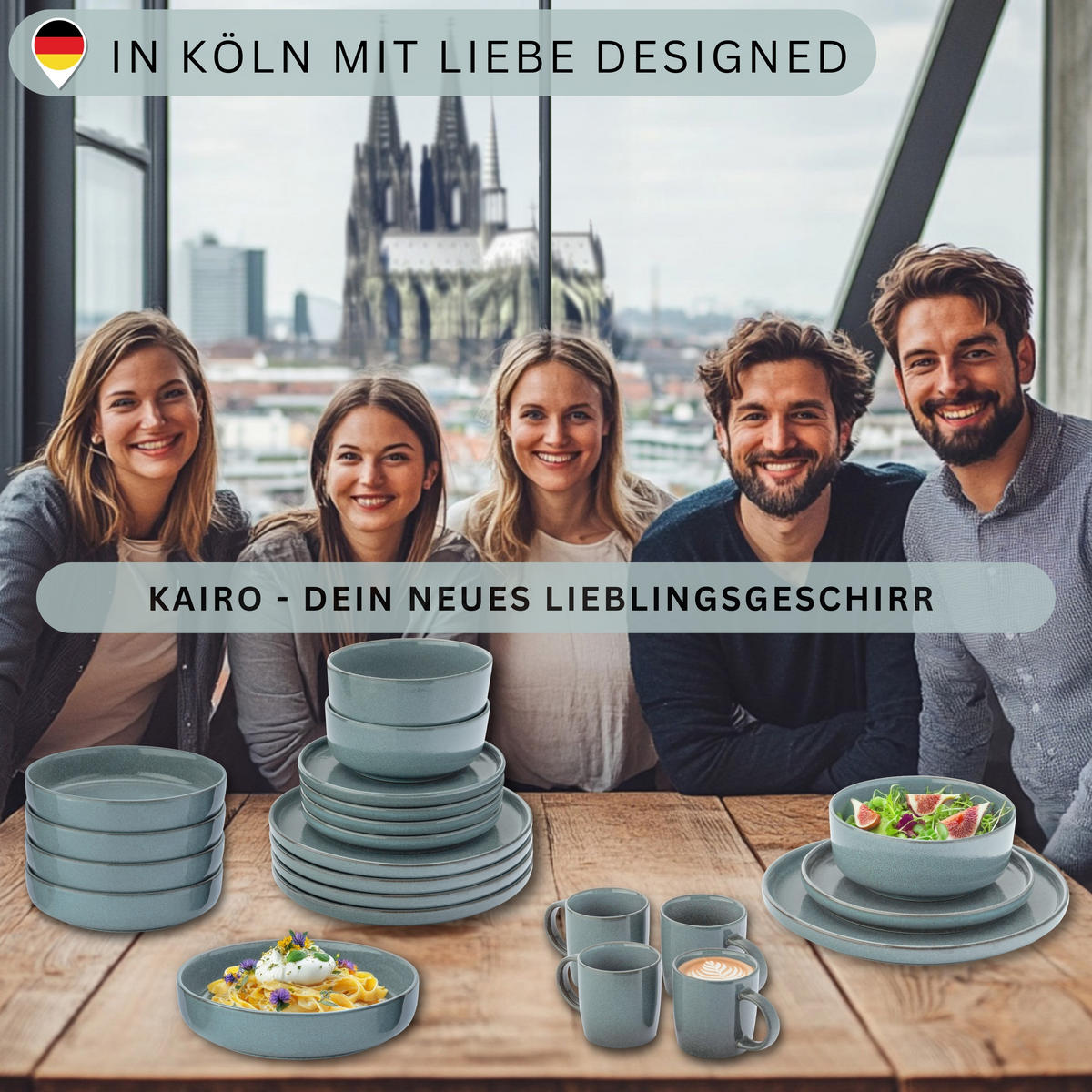 PASTASCHALEN KAIRO OCEAN - 6 teilig aus Steingut - Blau, Stein (20.5cm) - Sänger