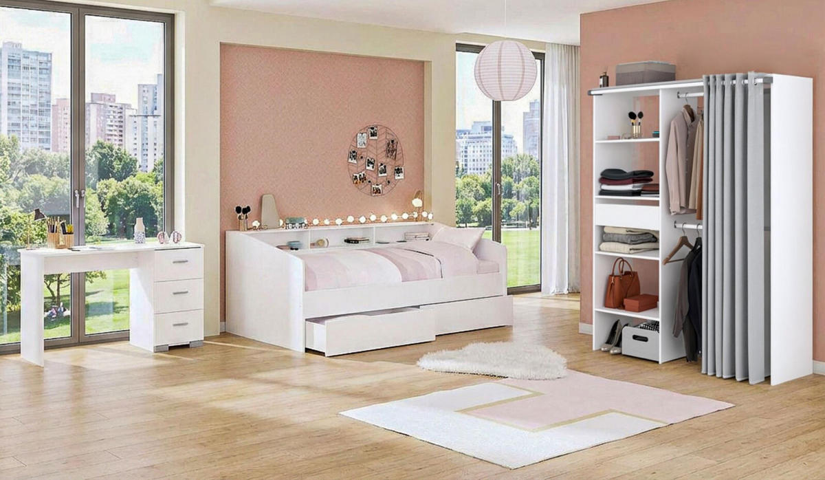 KINDERZIMMER SET Parisot Sleep 3-tlg. Holzdekor Weiß/Eiche - Eichefarben/Weiß, Kunststoff (100/1/200cm) - 58aufmkessel