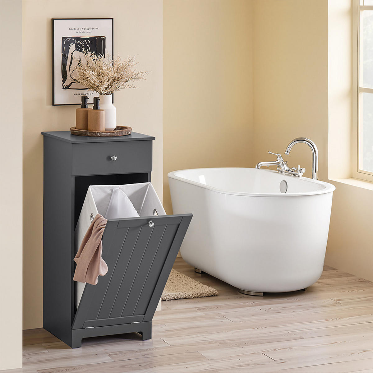 BADUNTERSCHRANK mit einer Schublade Dunkelgrau 40x38x91cm Modern - Dunkelgrau, Holzwerkstoff (38/91/40cm) - SoBuy