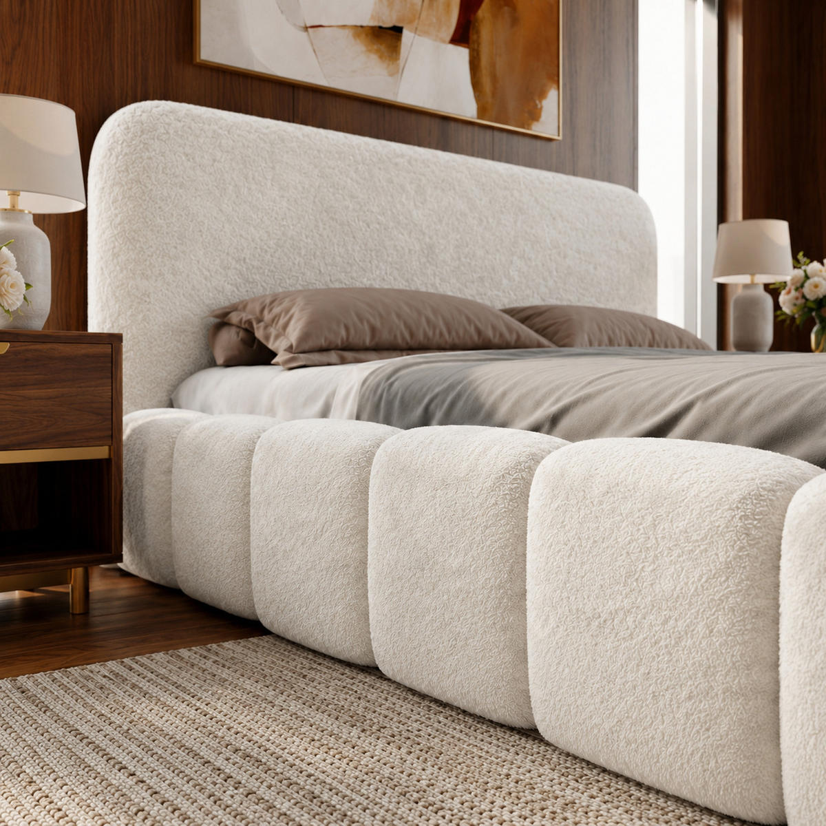 POLSTERBETT MONI 140x200 mit Bettkasten und Lattenrost – Bouclé Stoff MONTE Mintgrün - Mintgrün, Textil (140/200cm) - Luxkor24