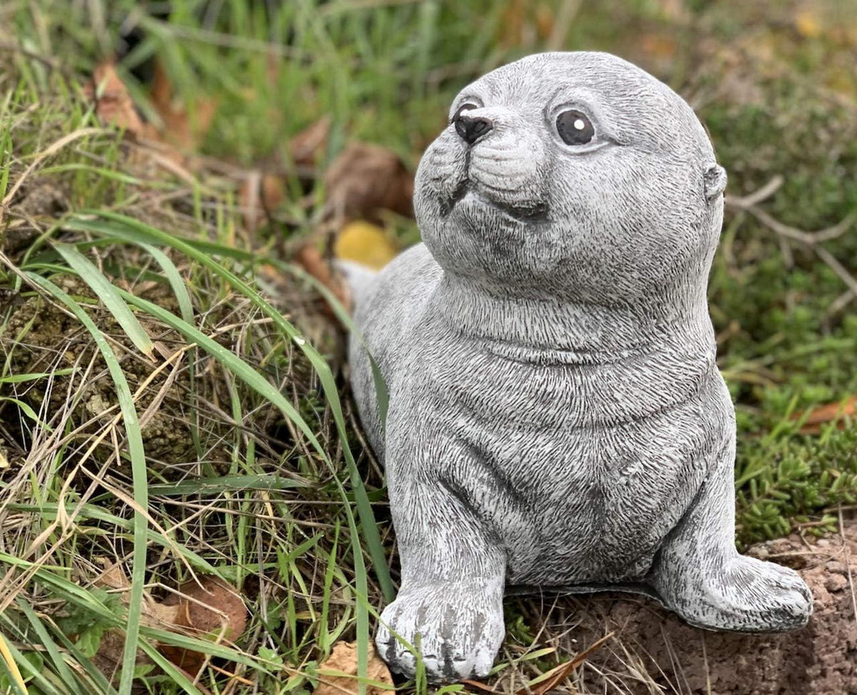 STEINFIGUR Robbe Seehund groß frostfest - Grau, Stein (34/16/19cm) - stoneandstyle