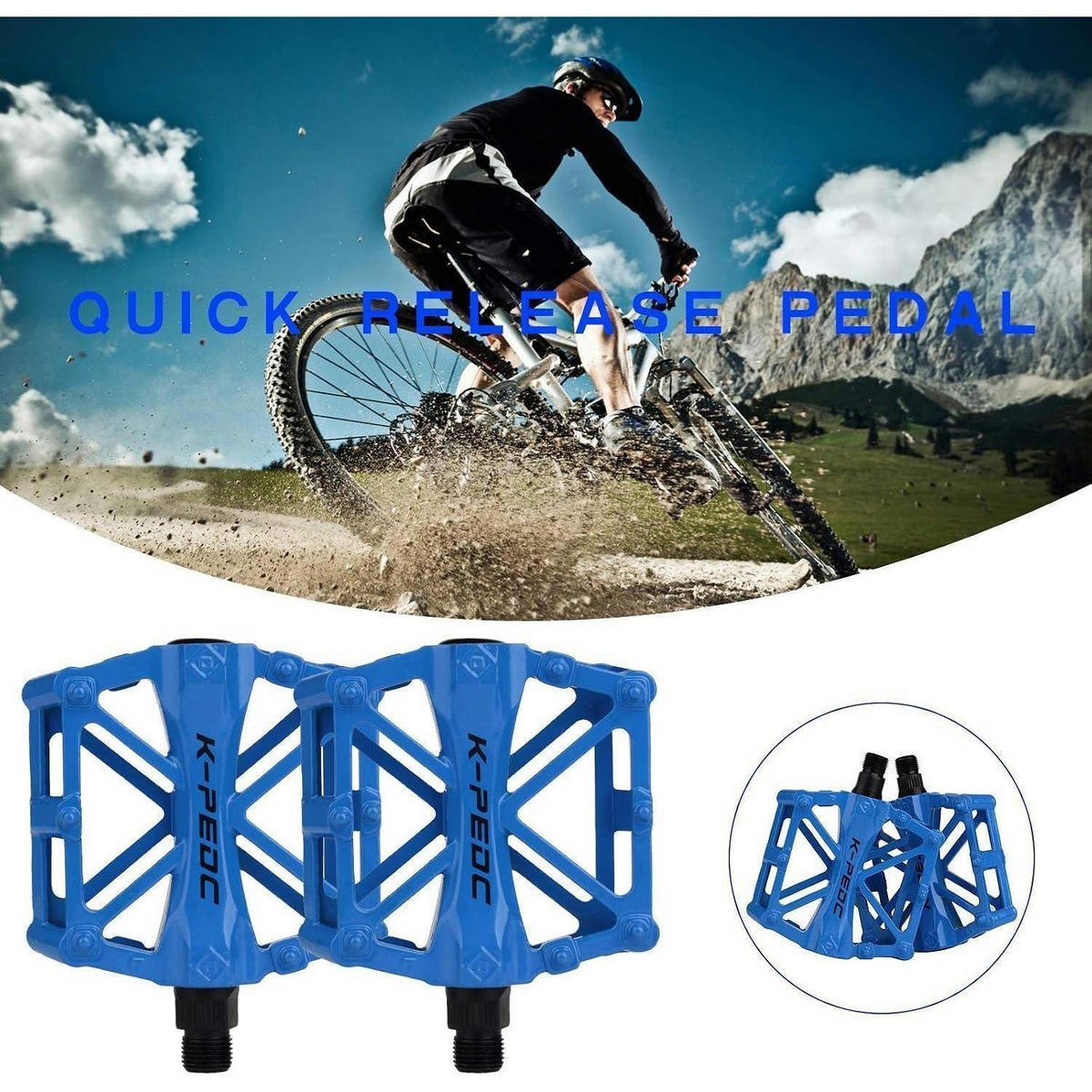 FAHRRAD Pedale Aluminium MTB/BMX mit Anti-Rutsch-Pins Blau - Blau, Metall (9.8/1.5/9.2cm)