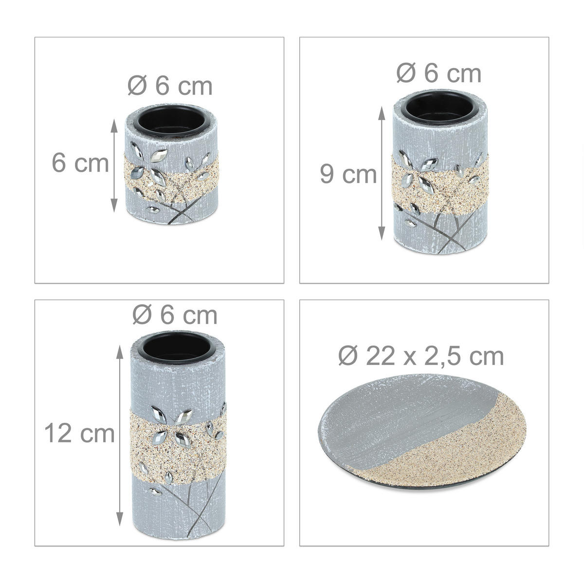 TEELICHTHALTERSET - Multicolor, Holzwerkstoff/Stein (13.5cm) - Relaxdays