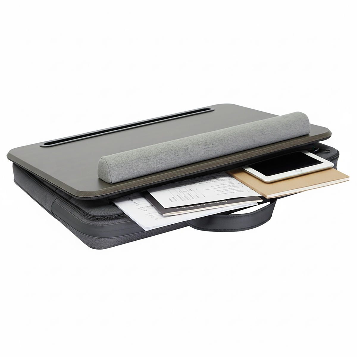 LAPTOPKISSEN Braun Grau mit Tasche 43x32 cm - Multicolor, Holzwerkstoff/Textil (32/43/7cm) - Relaxdays