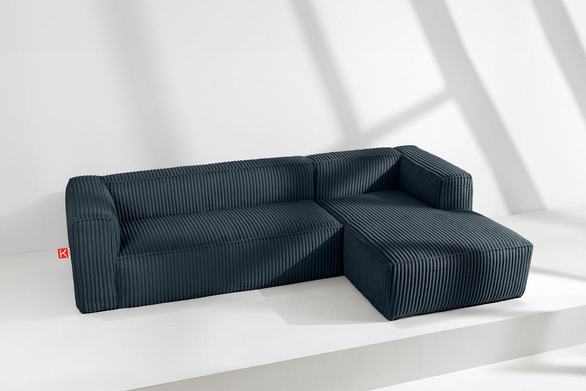 ECKSOFA-RECHTS FEROX Modern, Cord-Stoff, marineblau - Blau/Grün, Textil (305/175cm) - KONSIMO®