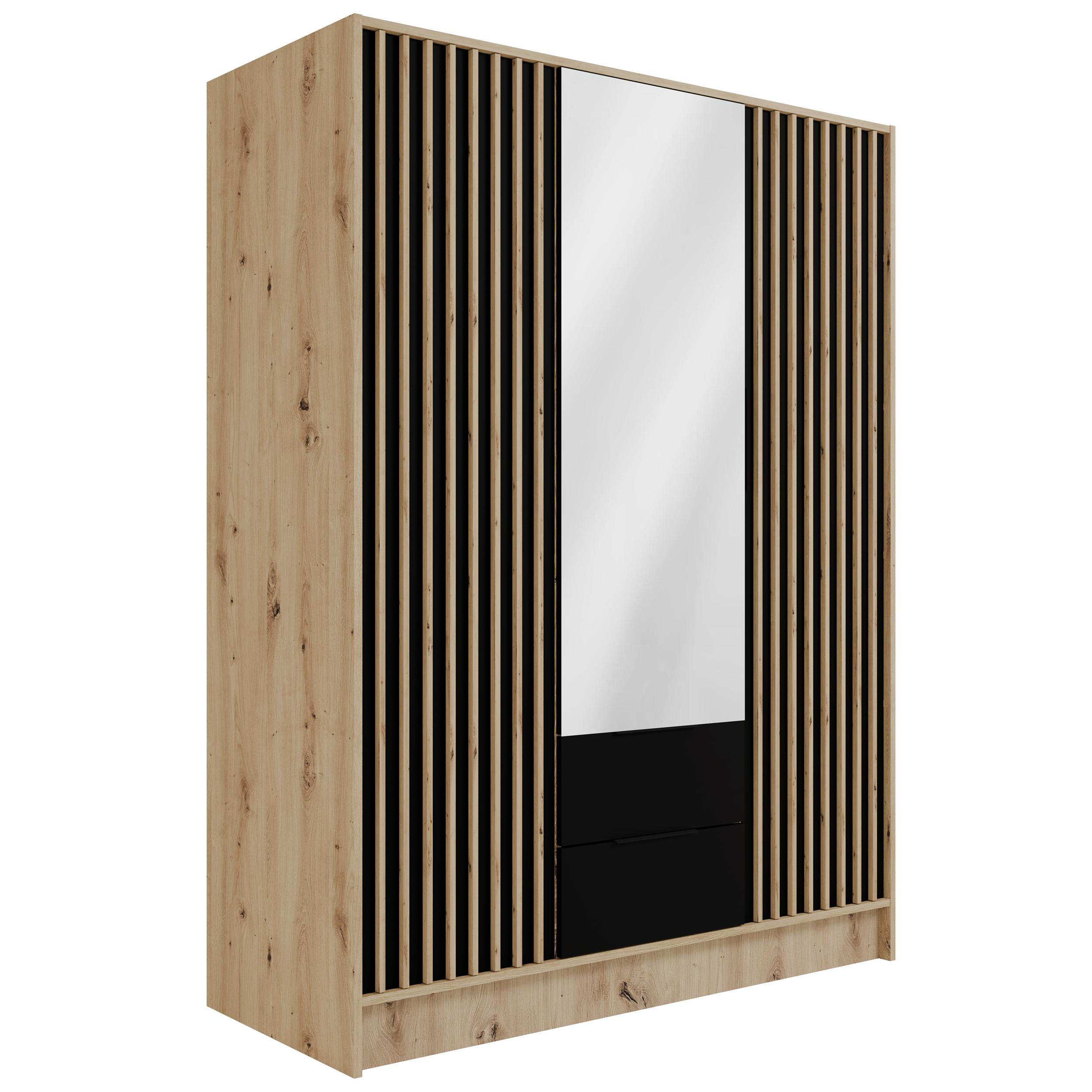KLEIDERSCHRANK NELIA - 150 cm - Schwarz/Eiche Artisan, Holzwerkstoff (150/200/51cm) - ALTDECOR