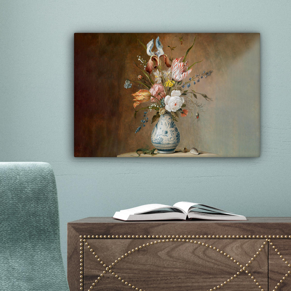 LEINWANDBILD Alte Meister - Blumen - Balthasar van der Ast 30x20 cm - Hellbraun, Textil (30/20cm) - MuchoWow