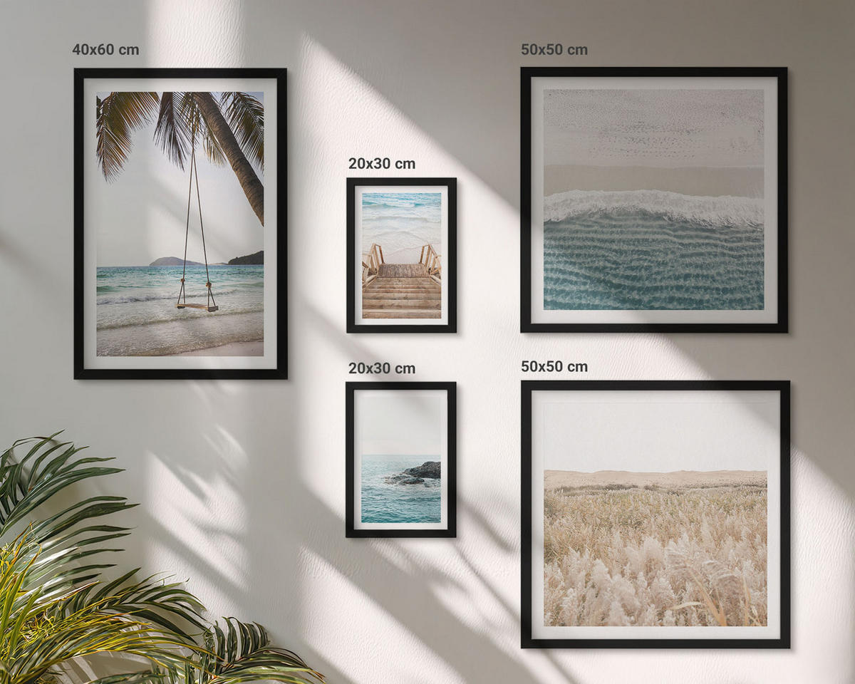 WANDBILDER 5er-Set - 50x50 cm & 20x30 cm & 40x60 cm Schwarzer Rahmen - Treppe, Strand, Meerblick, Schaukel - Schwarz, Kunststoff (40/60cm) - ArtPrintCave