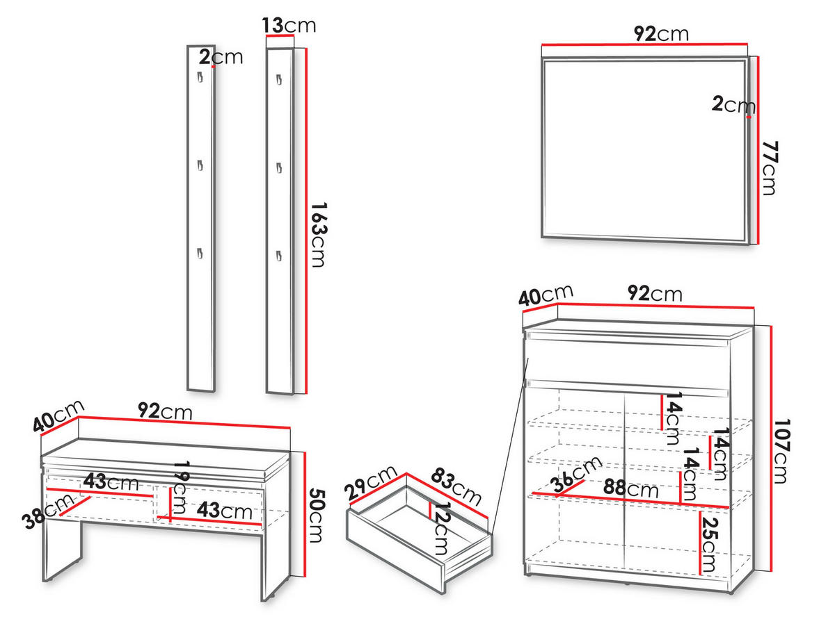 GARDEROBE-SET Simply I - Grau, Holzwerkstoff (92/107/40cm) - MIRJAN24