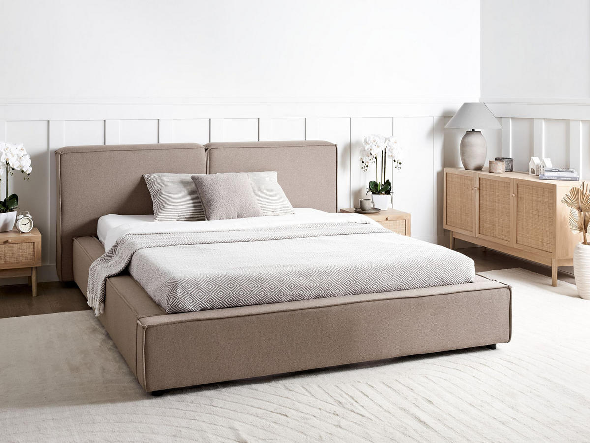 POLSTERBETT mit Lattenrost 160x200 cm Braun Linards - Hellbraun, Textil (160/200cm) - Beliani