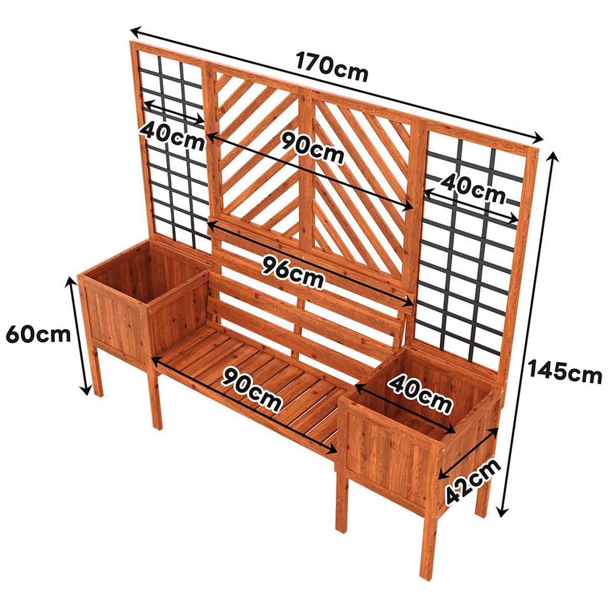 BLUMENKASTEN mit viel Platz，Braun Massivholz Tanne - Braun, Holz (42/145/170cm) - KOMHTOM