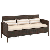 RATTAN Sofa mit Kissen, Dreisitzer, Garten Loungesofa, Stahl, Braun - Braun, Metall (68/78/173cm) - Outsunny