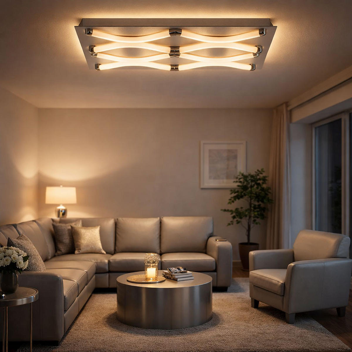 LED DECKENLEUCHTE Metall Chrom satiniert Silber - Silberfarben, Metall (58/34/6cm) - Esto