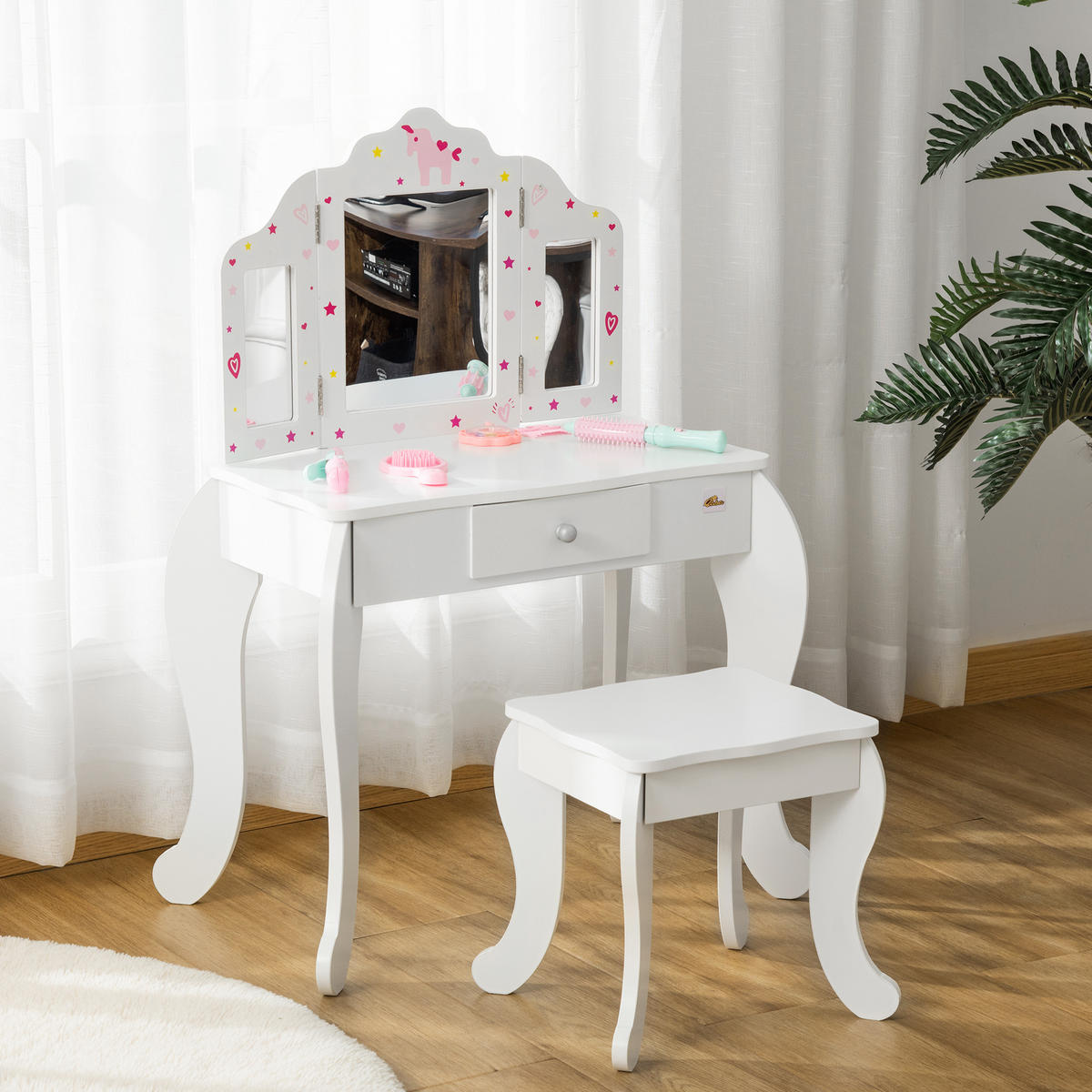 KINDERSCHMINKTISCH DE-18628 mit Triptychonspiegel & Schublade Weiß - Weiß, Holzwerkstoff (40/85.5/63cm) - ComfortXL