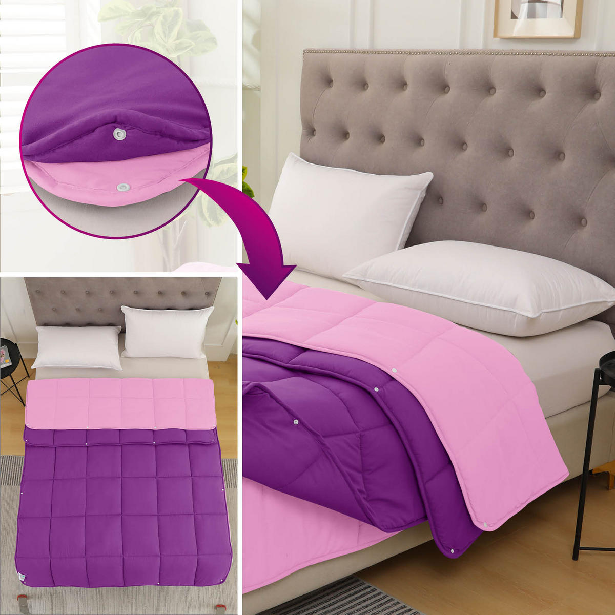 4-JAHRESZEITEN Steppbett Bi-Color im Wende-Design lila 135x200 - Lila, Textil (135/200cm) - wometo