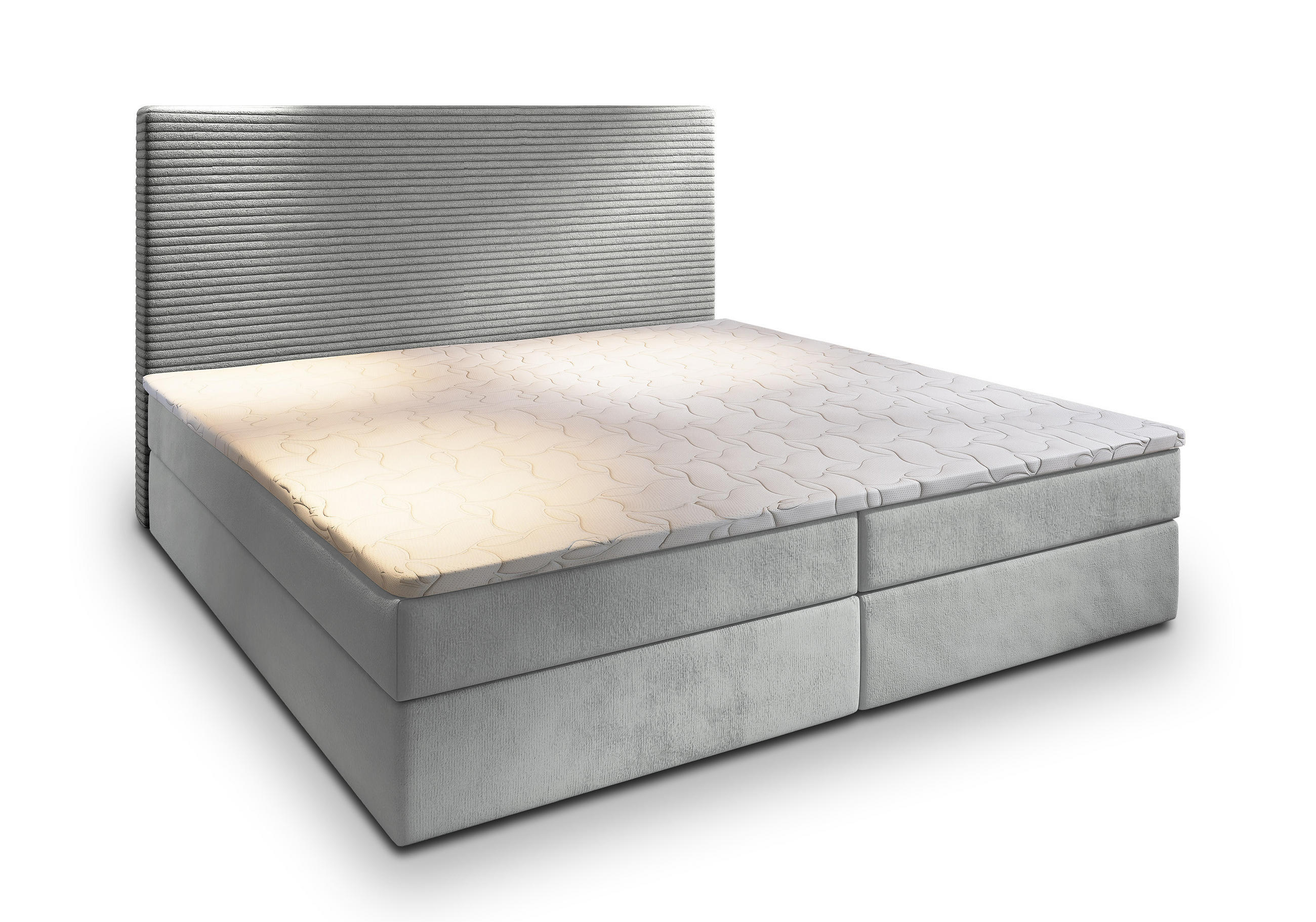BOXBETT GIARRO 180x200 cm mit Matratze und Topper - Hellgrau - Hellgrau, Holz (180/200cm) - MASSENO