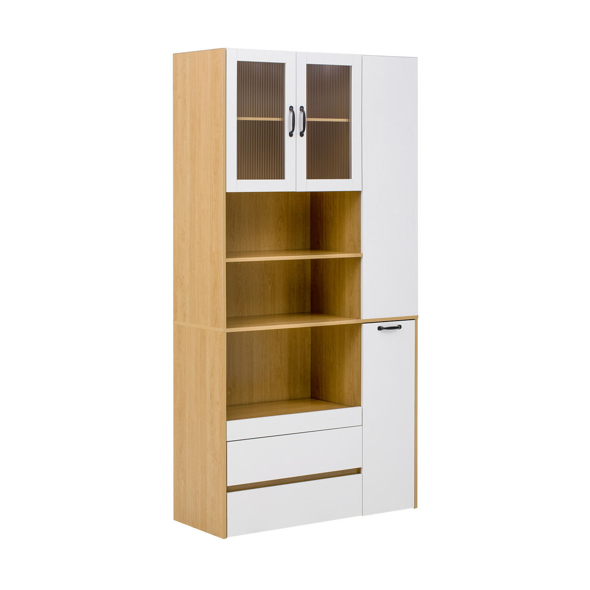 BUFFETSCHRANK Riffelglas Weiß-Naturfarben 100/40/200 cm - Weiß, Holz (100/200/40cm) - PANGIVO