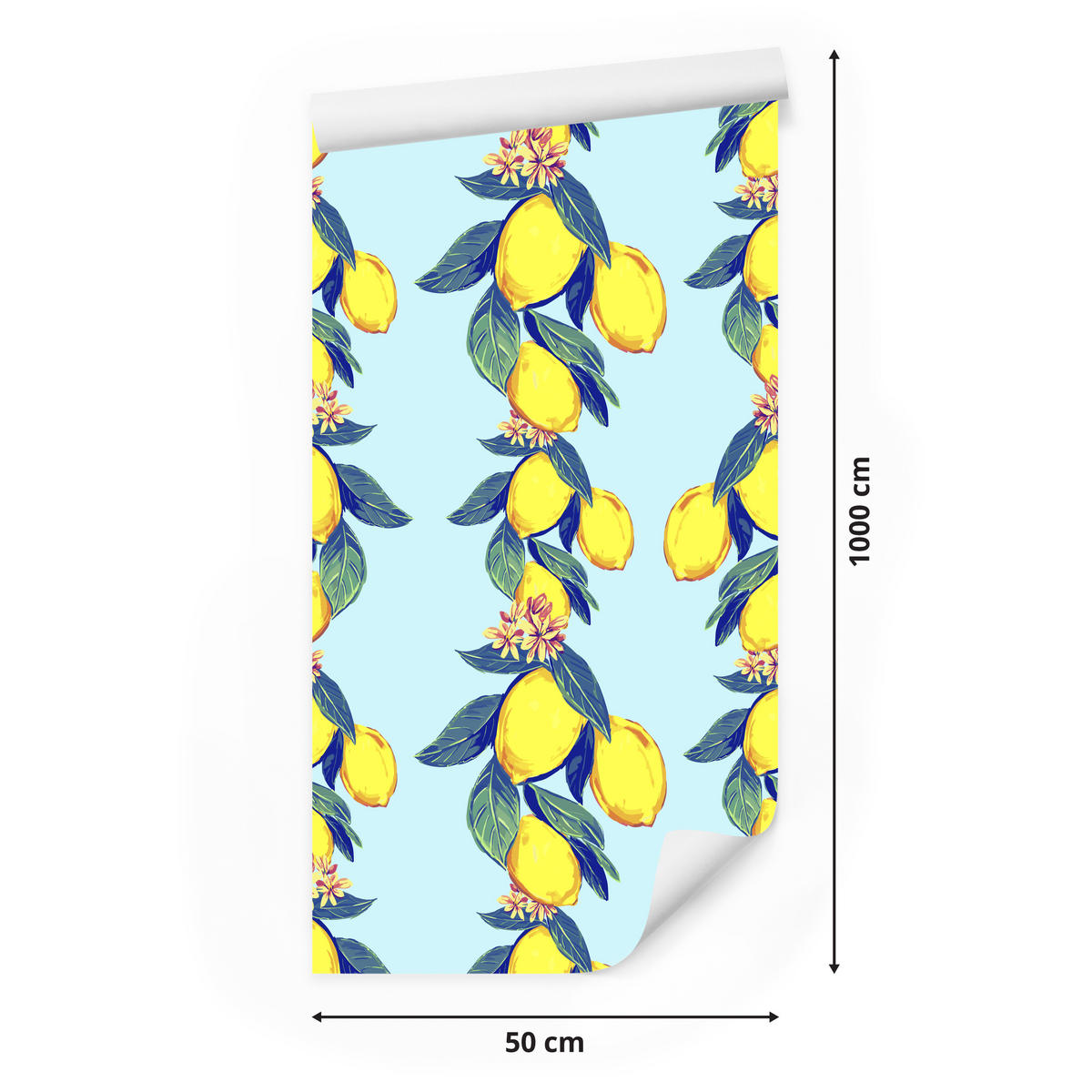 VLIESTAPETE Zitronen und Blüten – Gelb, Blau, Hellblau – 50x1000 cm - Blau/Gelb, Papier (50/1000cm) - Muralo