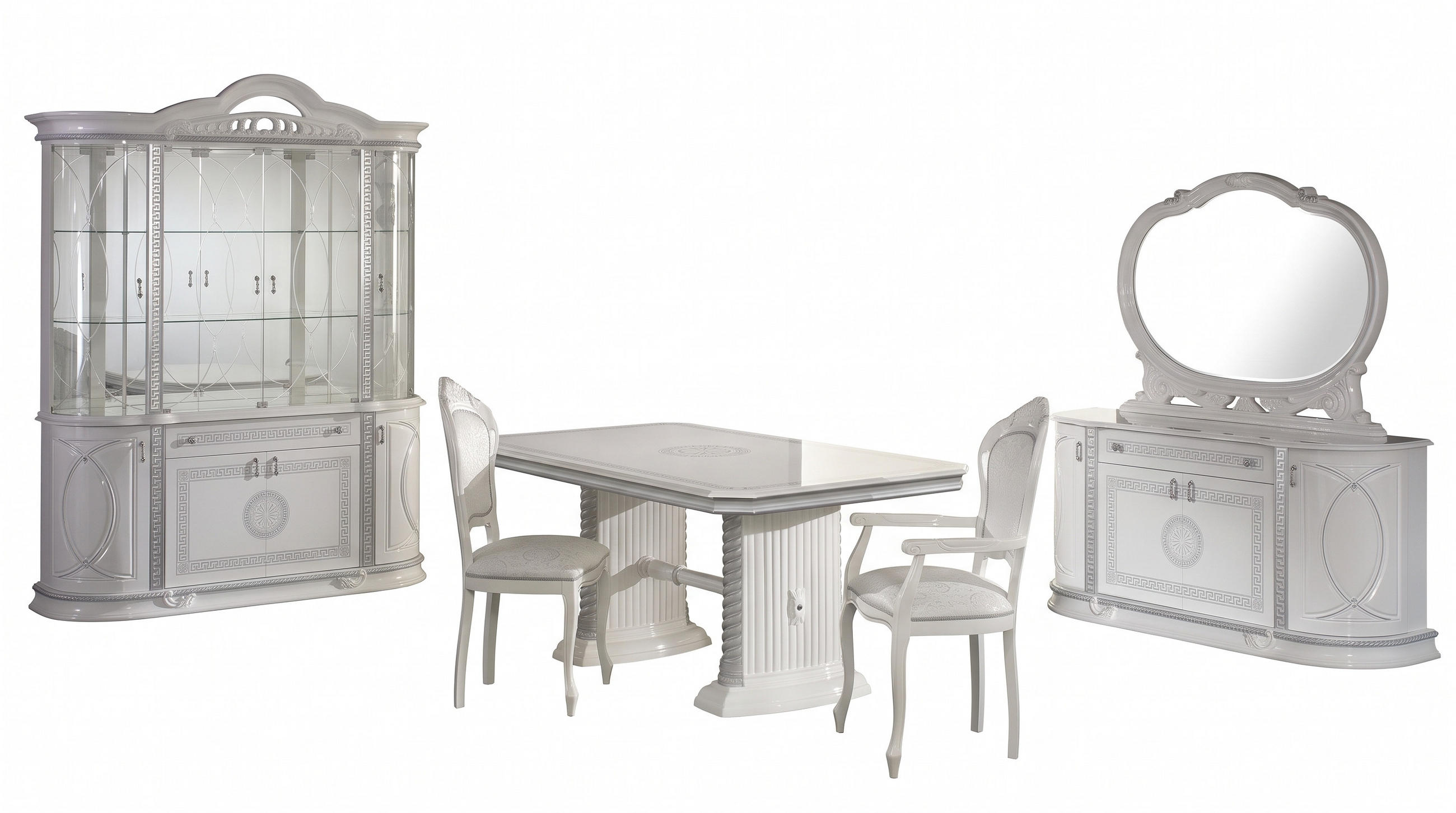 SPEISEZIMMER VENUS in Weiß/Silber 8-tlg. - Weiß Hochglanz/Silberfarben, Glas/Holz (230/217/105cm) - Interdesign24