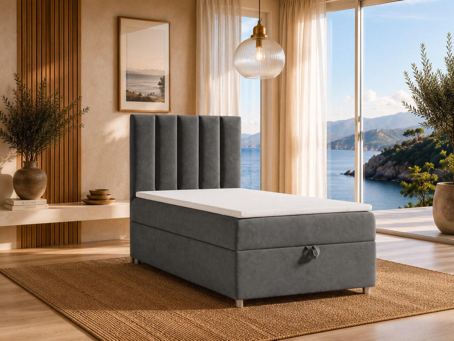BOXBETT mit Bettkasten Trinity K-10 SINGLE Bonellfederkern inkl. Topper - Graphitfarben, Holz/Holzwerkstoff (90/200cm) - Best For Home