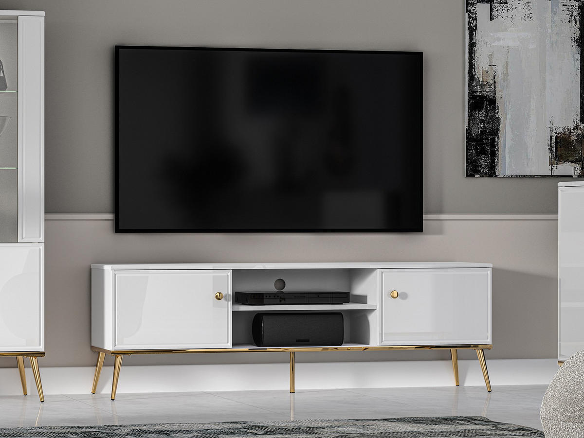 TV-LOWBOARD Darrby Weiß 160 cm - Goldfarben/Weiß, Holzwerkstoff/Metall (160/53/40cm) - Selsey