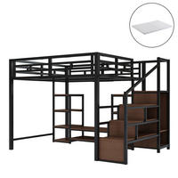 HOCHBETT 140/200 cm schwarz mit TV-Ständer und Steckdose mit Matratze - Schwarz, Metall (140/200cm) - OKWISH