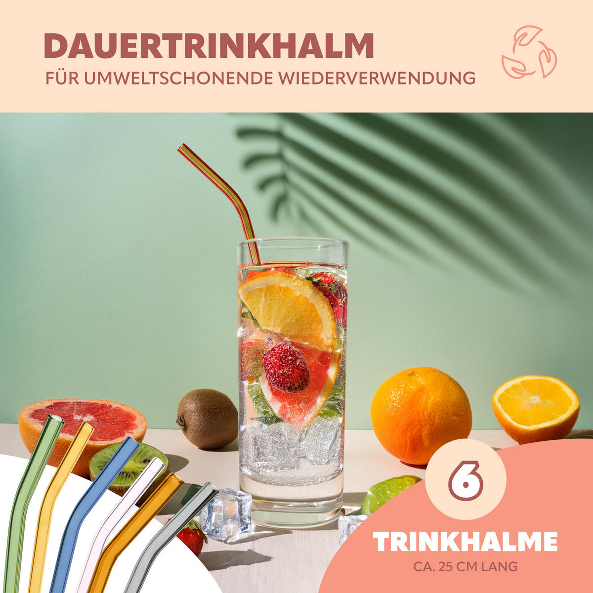 GLAS-TRINKHALME 6er Set, bunt, Borosilikatglas - Multicolor, Glas (0.8/25cm) - bremermann