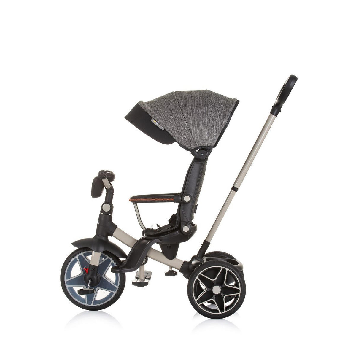 DREIRAD Derby 2 in 1 grau Musik, Licht, Korb, Schiebegriff, Gurt - Grau, Metall (80/50/105cm) - Chipolino