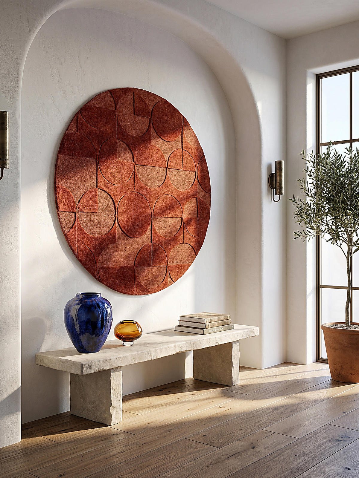 WOLLTEPPICH handgetuftet DEBEN, Kreis-Geometrie, Terrakotta, Ø 160 cm - Orange, Textil (160/160cm) - KADIMA DESIGN