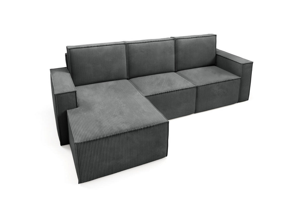 ECKSOFA Orto Dunkelgrau, Dreisitzer Kordecksofa rechte seite - Dunkelgrau, Holzwerkstoff/Textil (180/142cm) - Bettso