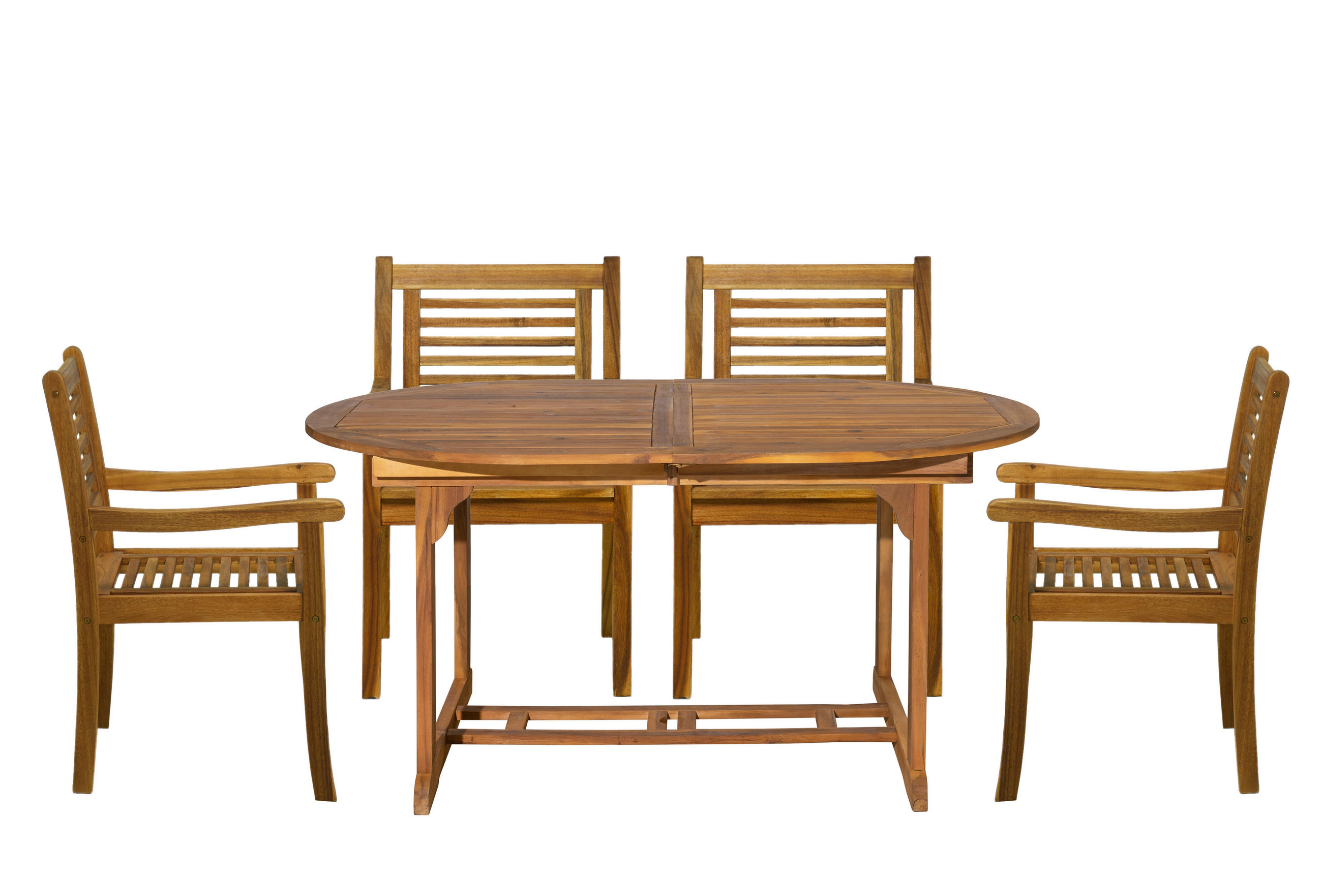 SITZGRUPPE Akana mit 4 Stühlen und 1 ausziehbaren Tisch - 150/200x100 cm - Akazienholz geölt - Naturfarben, Holz - TPFGarden
