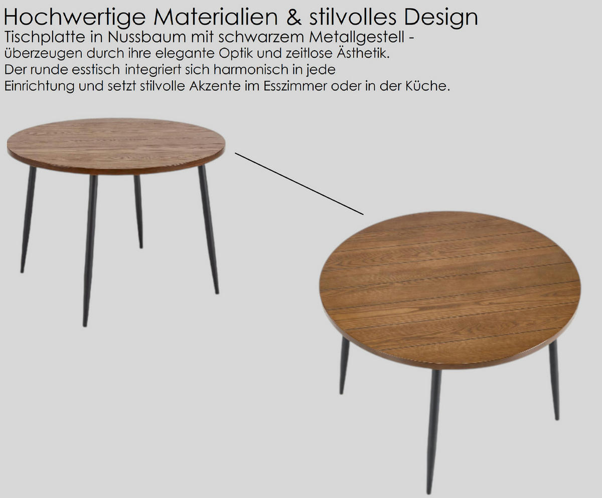 ESSTISCH rund Nussbaum Schwarz 105x75cm - Nussbaumfarben/Schwarz, Holzwerkstoff (105/105/75cm) - designimpex