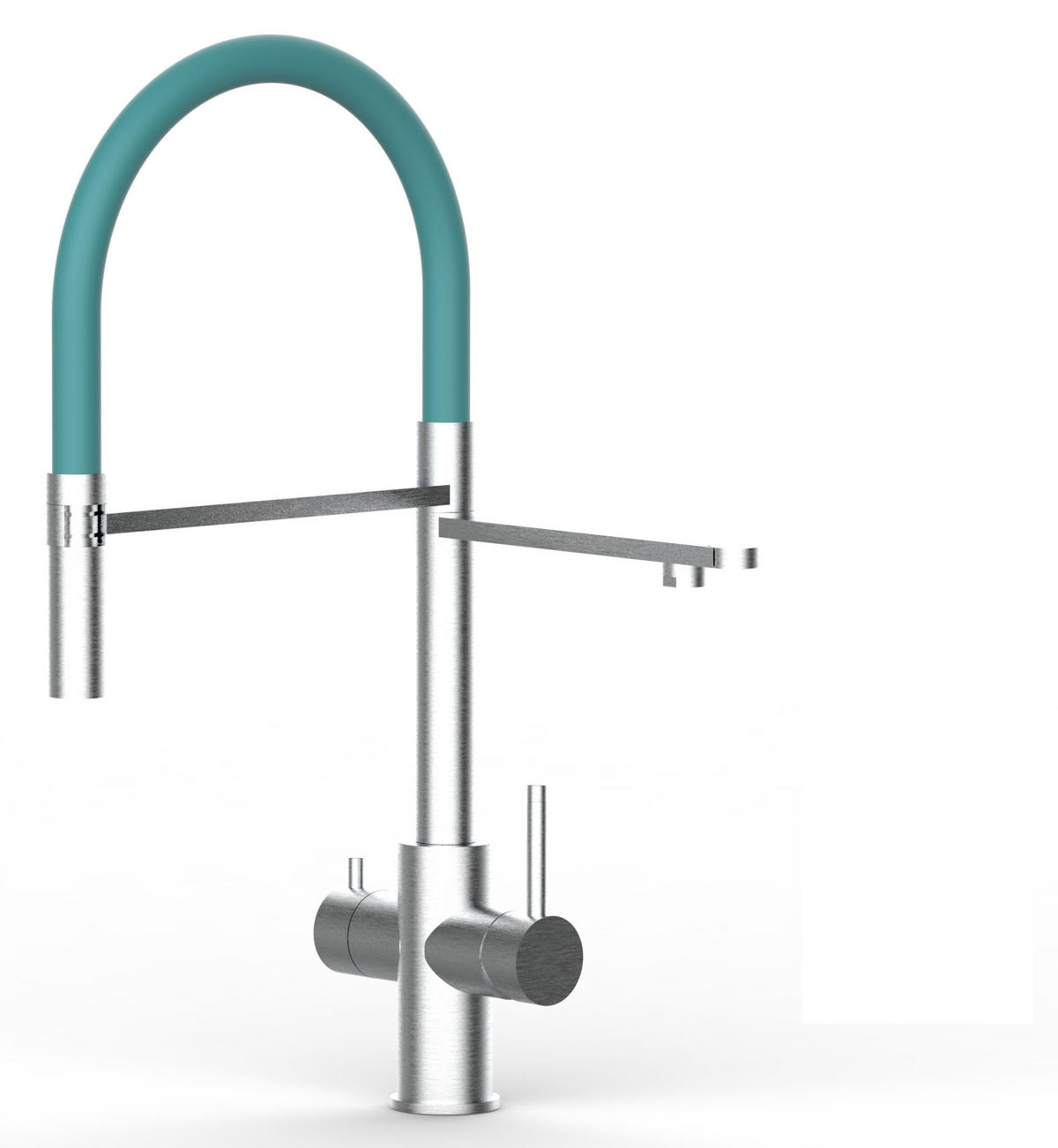 5-WEGE-KÜCHENARMATUR, Edelstahl Massiv aus Chirurgenstahl, Gebürstet und Türkis, 2-Strahl-Brause - Türkis, Metall (24/52.5/24cm) - VIZIO