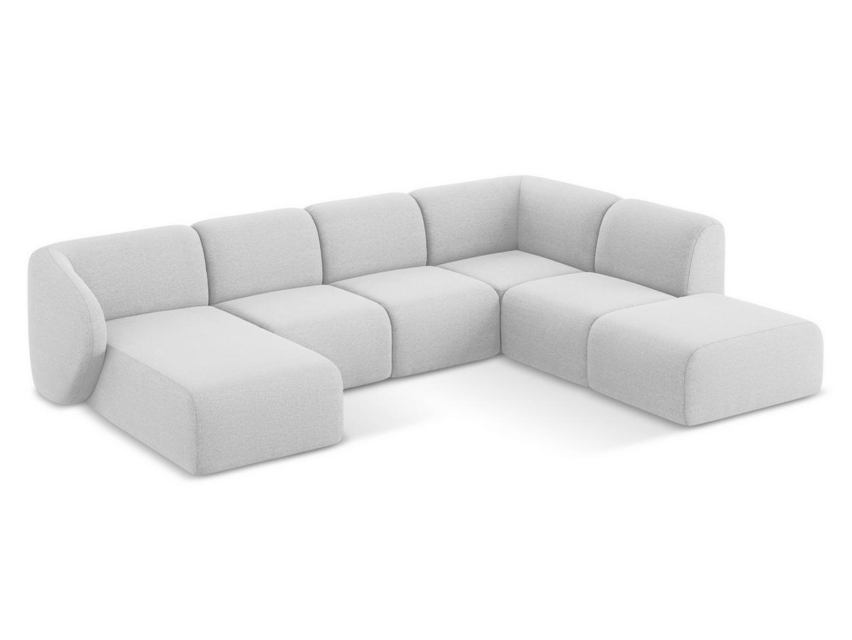 WOHNLANDSCHAFT Bouclé Stoff Grau - Silberfarben/Schwarz, Holzwerkstoff/Kunststoff (325/75/236cm) - Makamii