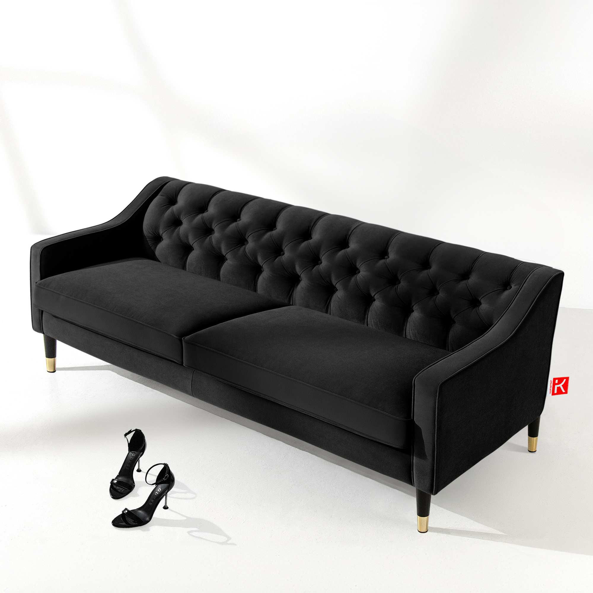3-SITZER-SOFA NOMUS Velours, gesteppt, Schwarz - Wengefarben/Schwarz, Holz/Holzwerkstoff (192/78/80cm) - KONSIMO®