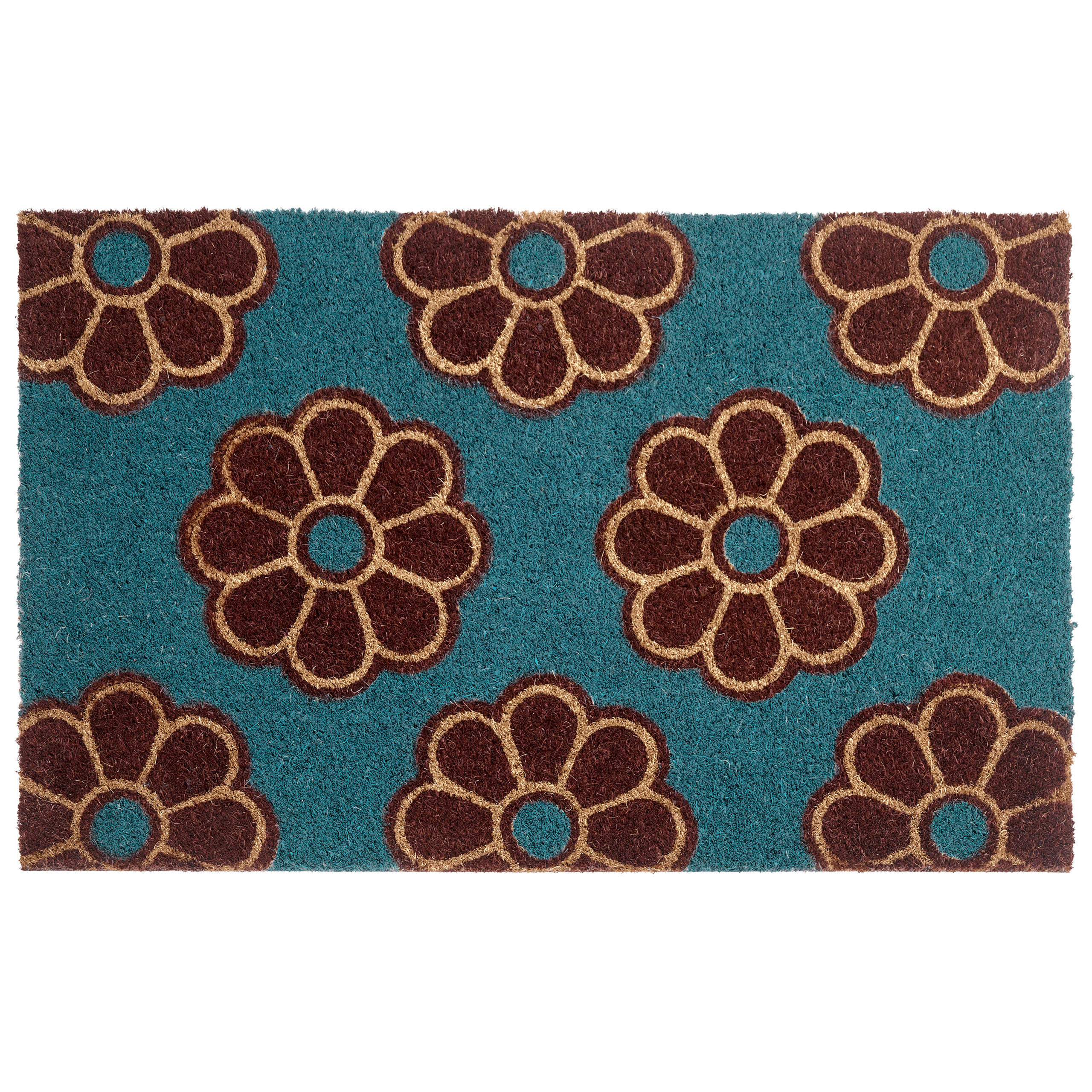 FUSSMATTE Blau 50/80 cm Blume Kokosfasern Kulik - Blau, Textil (50/80cm) - Beliani