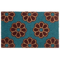 FUSSMATTE Blau 50/80 cm Blume Kokosfasern Kulik - Blau, Textil (50/80cm) - Beliani