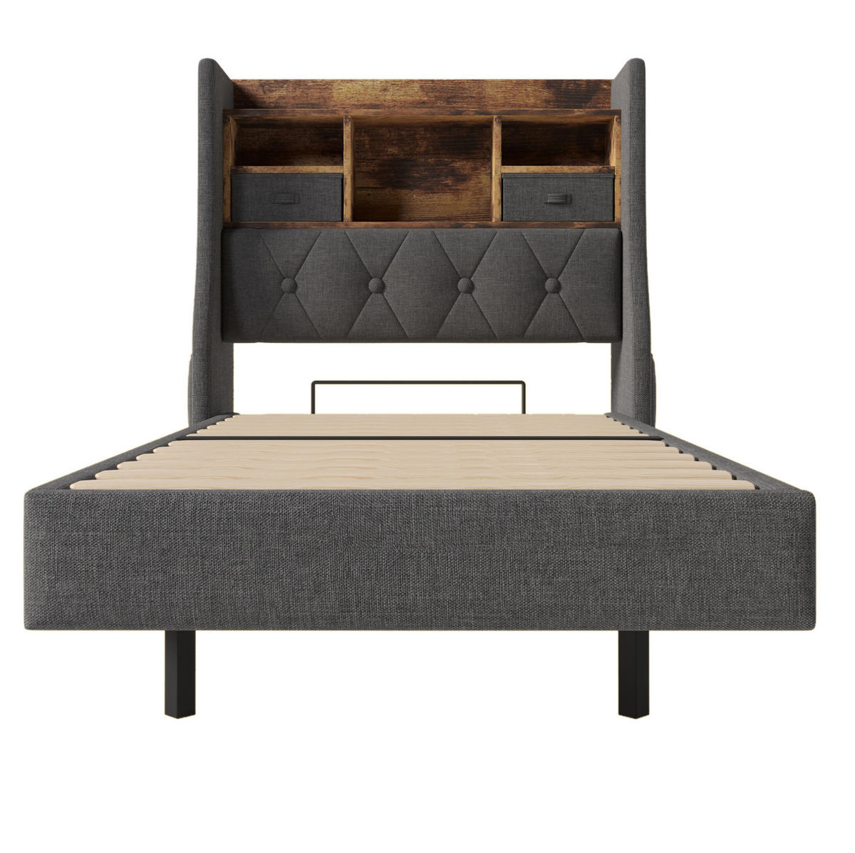 POLSTERBETT aus Leinen 90x200 cm in Grau mit LED & Ladestation - Grau, Textil (90/200cm) - Modfu