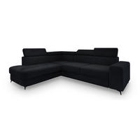 ECKSOFA ALVORO L-S Schwarz Boucle-Stoff mit Schlaffunktion - Schwarz, Holz (253/190cm) - MASSENO