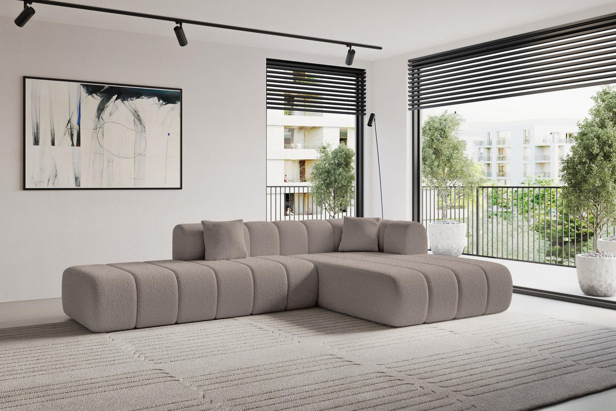 ROHOVÁ SEDAČKA s otomanem, pravá BILA-L 289x176x71 Hnědá Buklé - černá/hnědá, kompozitní dřevo/textil (289/176cm) - ALTDECOR