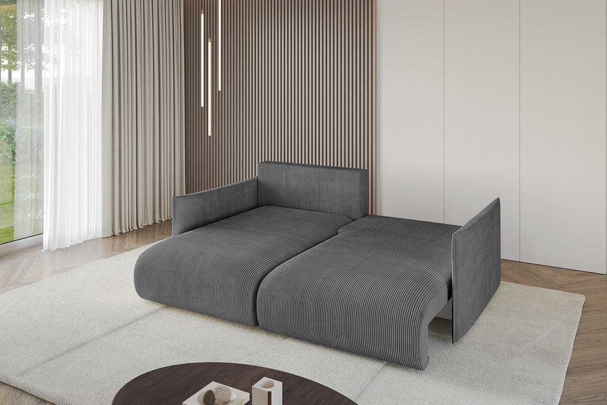 ECKSOFA mit Schlaffunktion und Bettkasten ONESK-L 208x165x40 Dunkelgrau Cord - Dunkelgrau, Holzwerkstoff/Kunststoff (208/165cm) - ALTDECOR