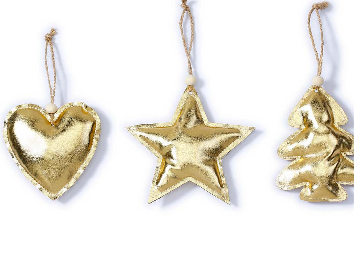 WEIHNACHTSORNAMENTE 3er-Set Ornamente gold 11,5 cm - Goldfarben, Textil (11.5/11.5/11.5cm) - LAALU