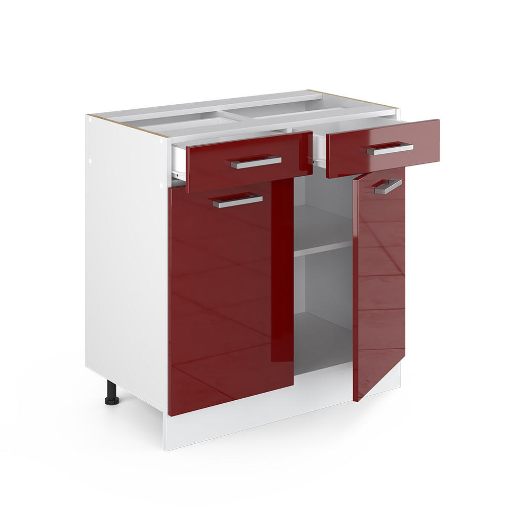 KÜCHENUNTERSCHRANK R-Line Bordeaux Hochglanz 80 cm, AP Anthrazit - Bordeaux/Weiß, Holzwerkstoff (80/81.6/60cm) - Vicco