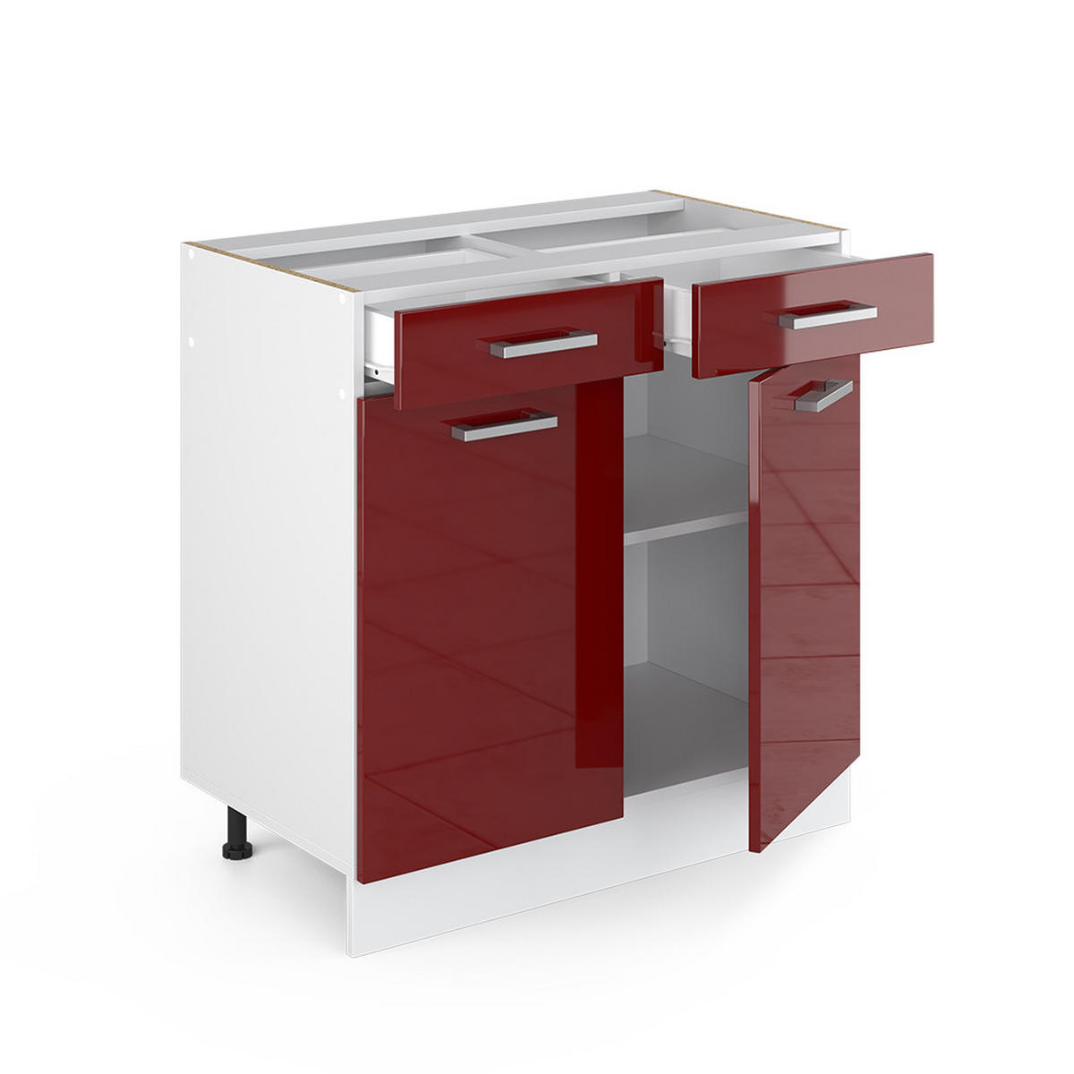 KÜCHENUNTERSCHRANK R-Line Bordeaux Hochglanz 80 cm, AP Anthrazit - Bordeaux/Weiß, Holzwerkstoff (80/81.6/60cm) - Vicco
