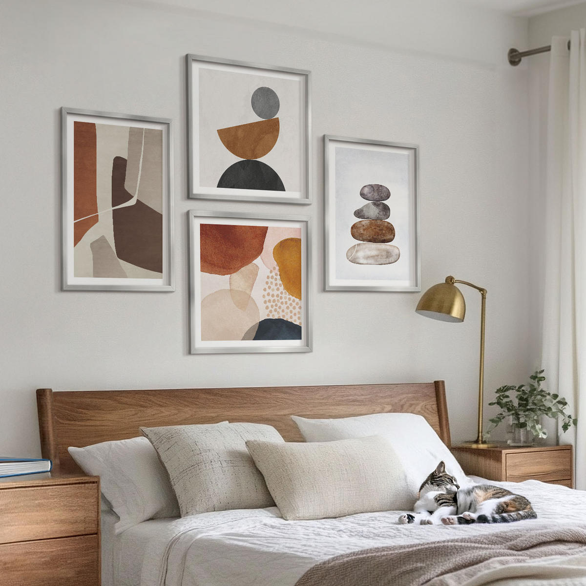 WANDBILDER 4er Set - 50x50 cm & 40x60 cm Silberner Rahmen - Abstrakte Malerei Dekorationen - Silberfarben, Kunststoff (50/50cm) - ArtPrintCave