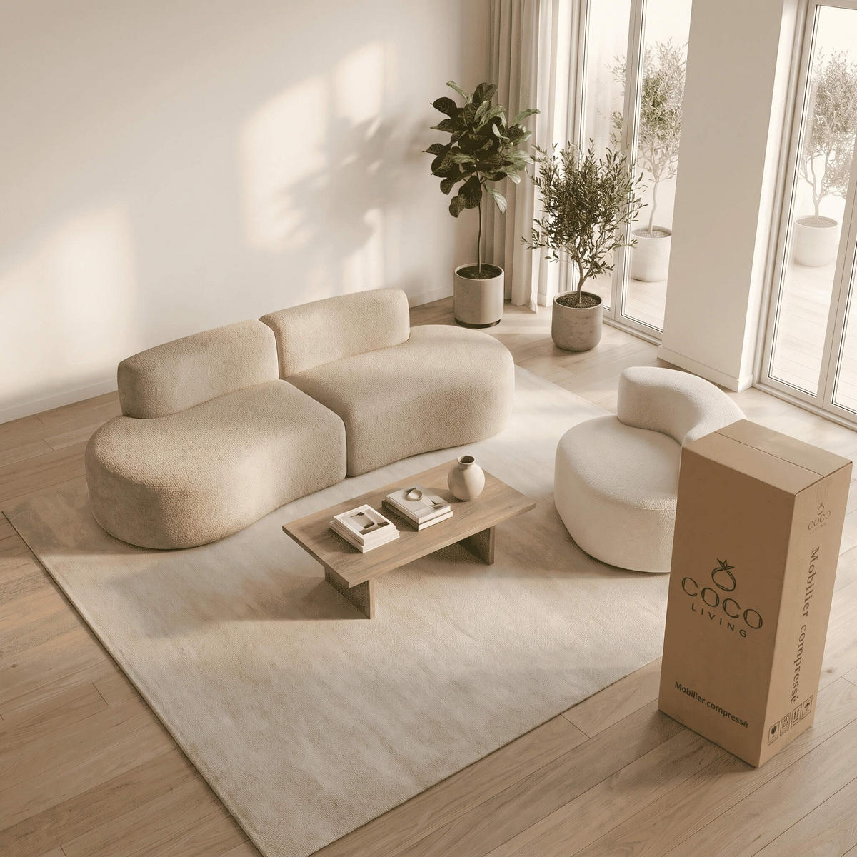 SITZGARNITUR Lounge Sofa und Sessel Sand und Weiß - Beige/Weiß, Textil (240/75/102cm) - COCO Living