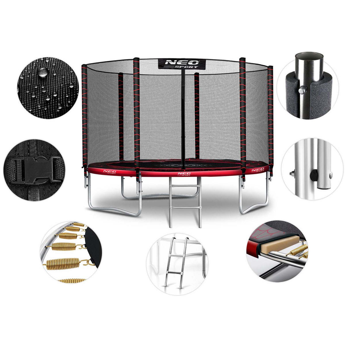 GARTENTRAMPOLIN 8 ft/252 cm mit Außennetz und Leiter - Rot, Metall (252/252cm)
